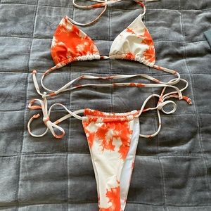 Adjustable orange tie dye bikini set
